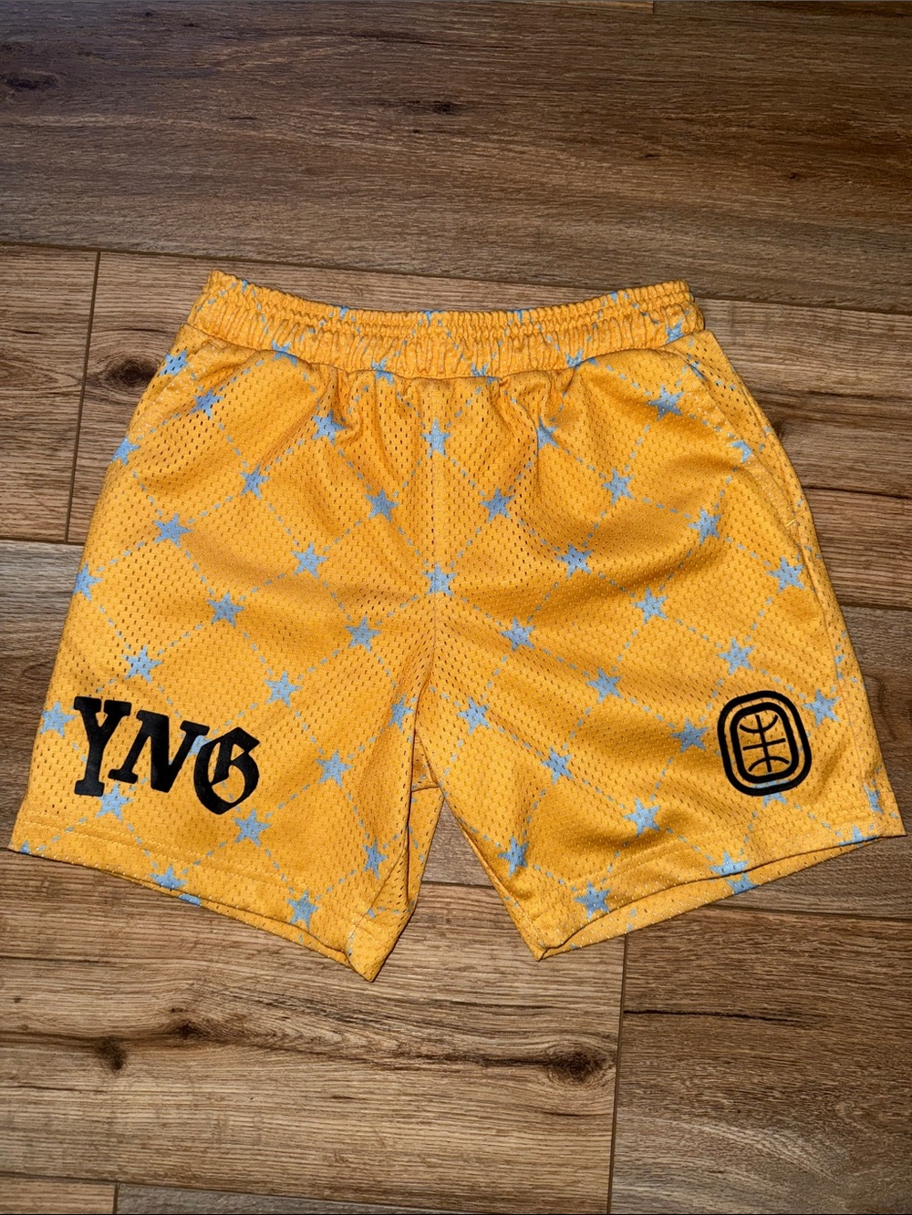 Yellow Star-Print Mesh Boys Overtime Shorts